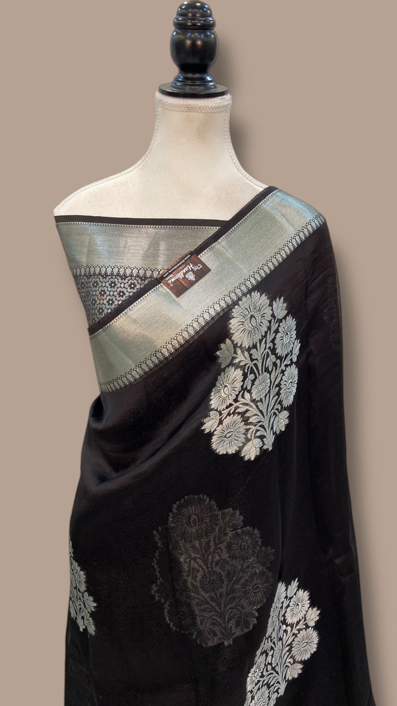 Black Pure Kora Handloom Banarasi Saree - The Handlooms