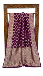 Purple Pure Katan Silk Banarasi Handloom Saree - All Over Sona Roopa Jaal Work - The Handlooms