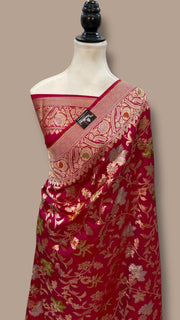 Pure Katan Silk Banarasi Handloom Saree - All Over Jaal Work With Meenakari - The Handlooms