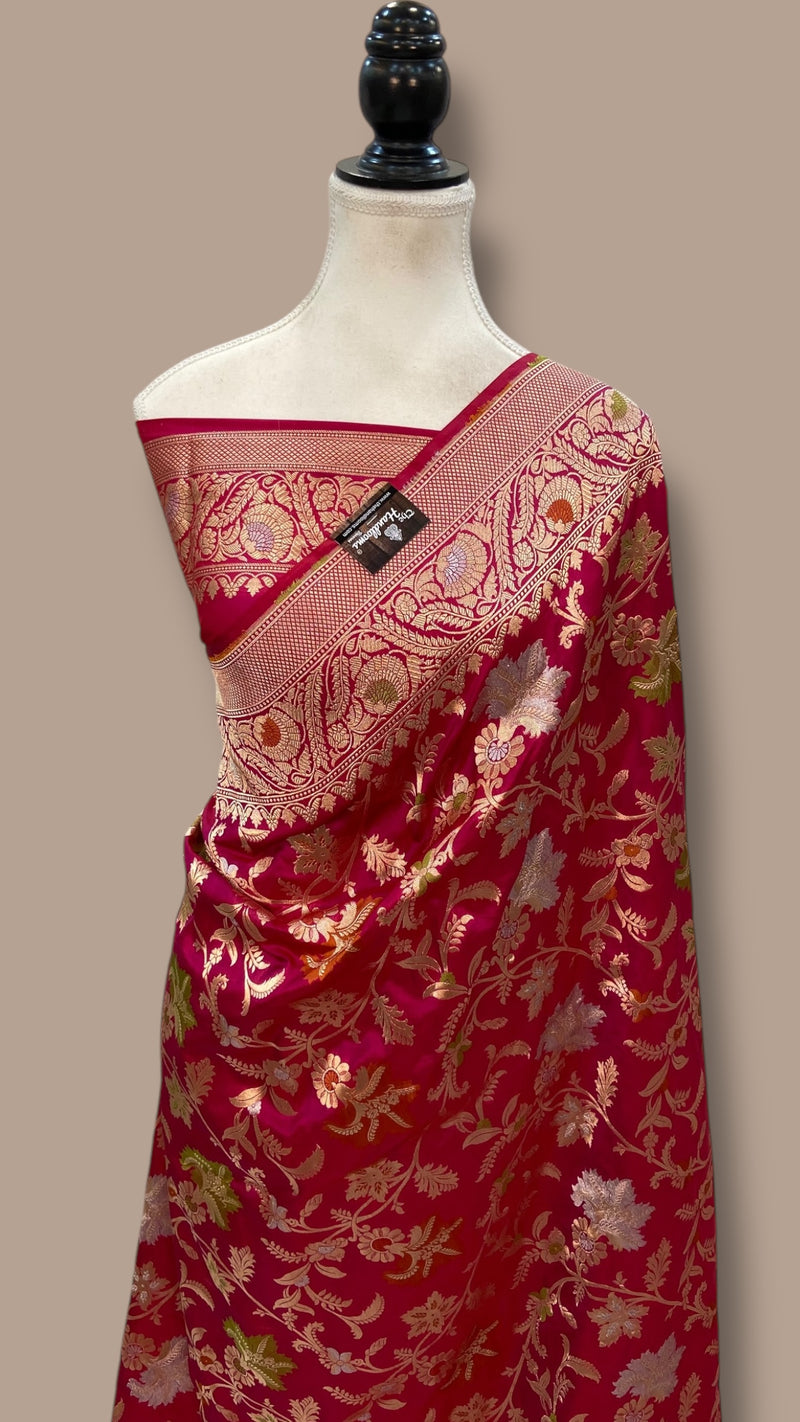 Pure Katan Silk Banarasi Handloom Saree - All Over Jaal Work With Meenakari - The Handlooms