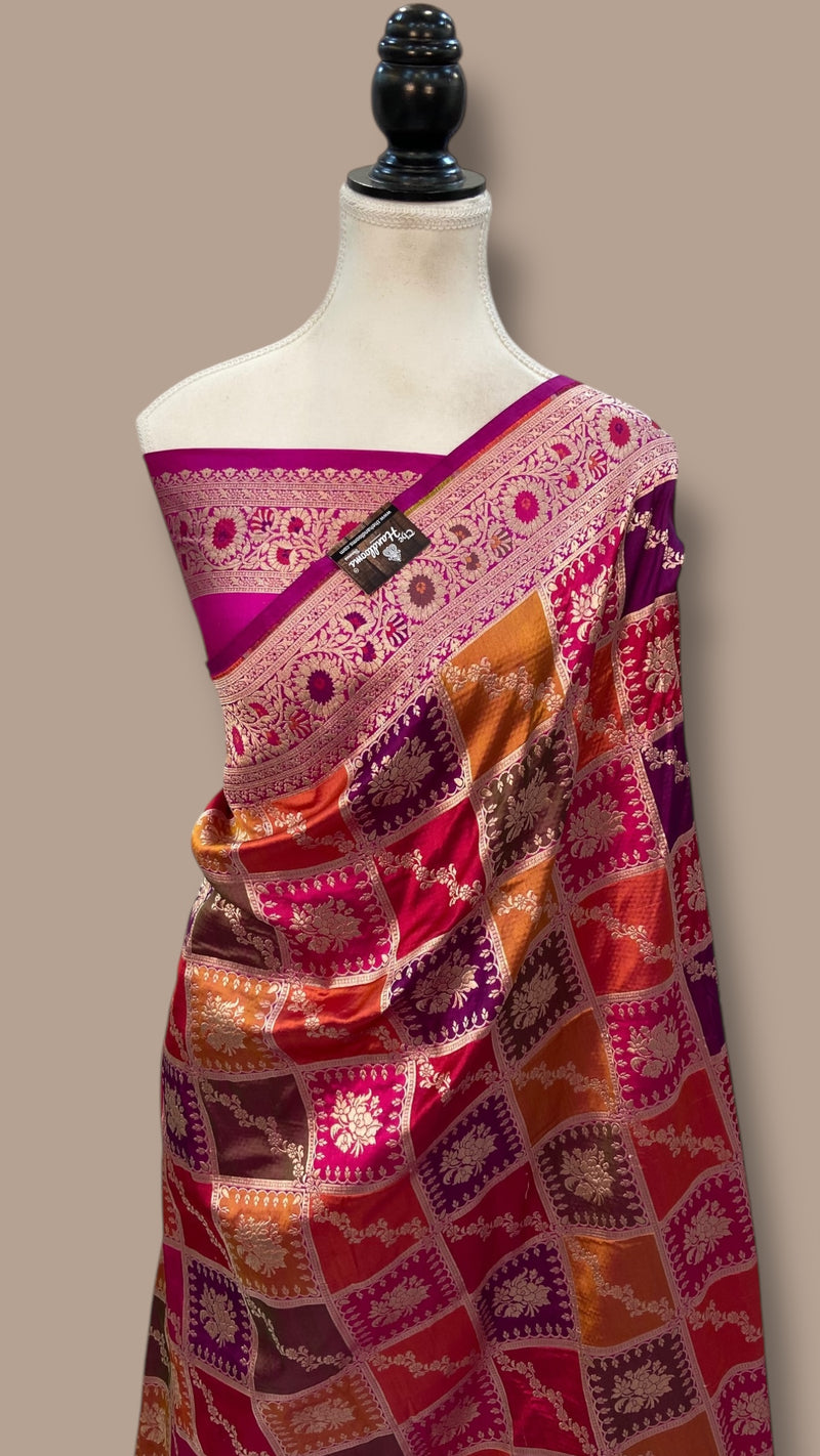 Pure Katan Silk Banarasi Handloom Saree - All over Jaal Work With Rangkart - The Handlooms