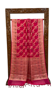 Hot Pink Pure Chiffon Khaddi Banarasi Saree - The Handlooms