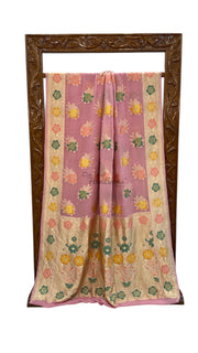 Pure Khaddi Georgette Handloom Banarasi Saree - All over Jaal Work With Meenakari - The Handlooms