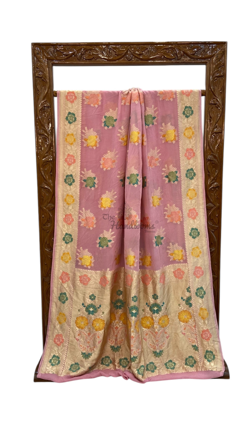 Pure Khaddi Georgette Handloom Banarasi Saree - All over Jaal Work With Meenakari - The Handlooms