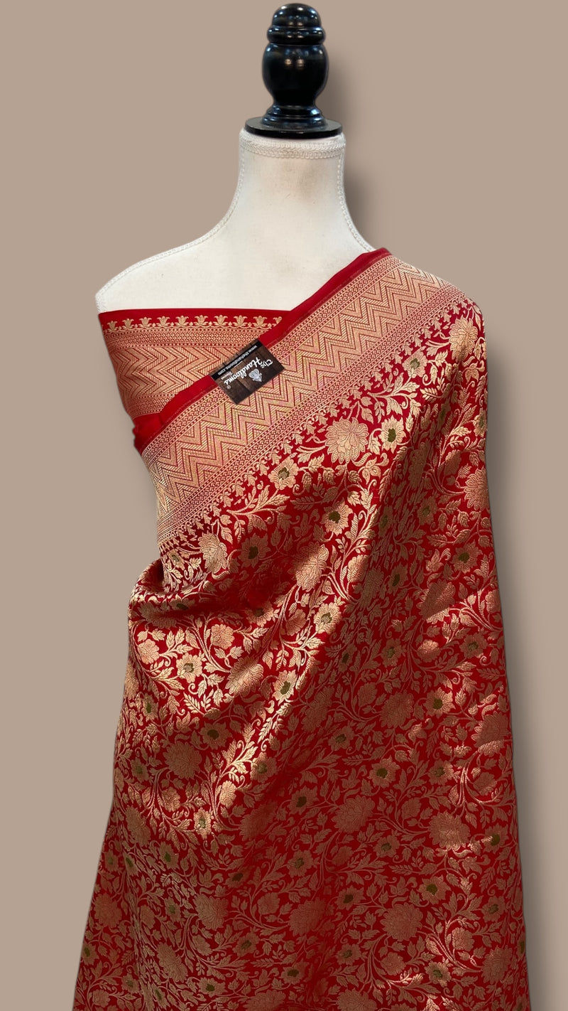 Regal Pure Katan Silk Banarasi Saree – Handwoven Tanchui Brocade - The Handlooms