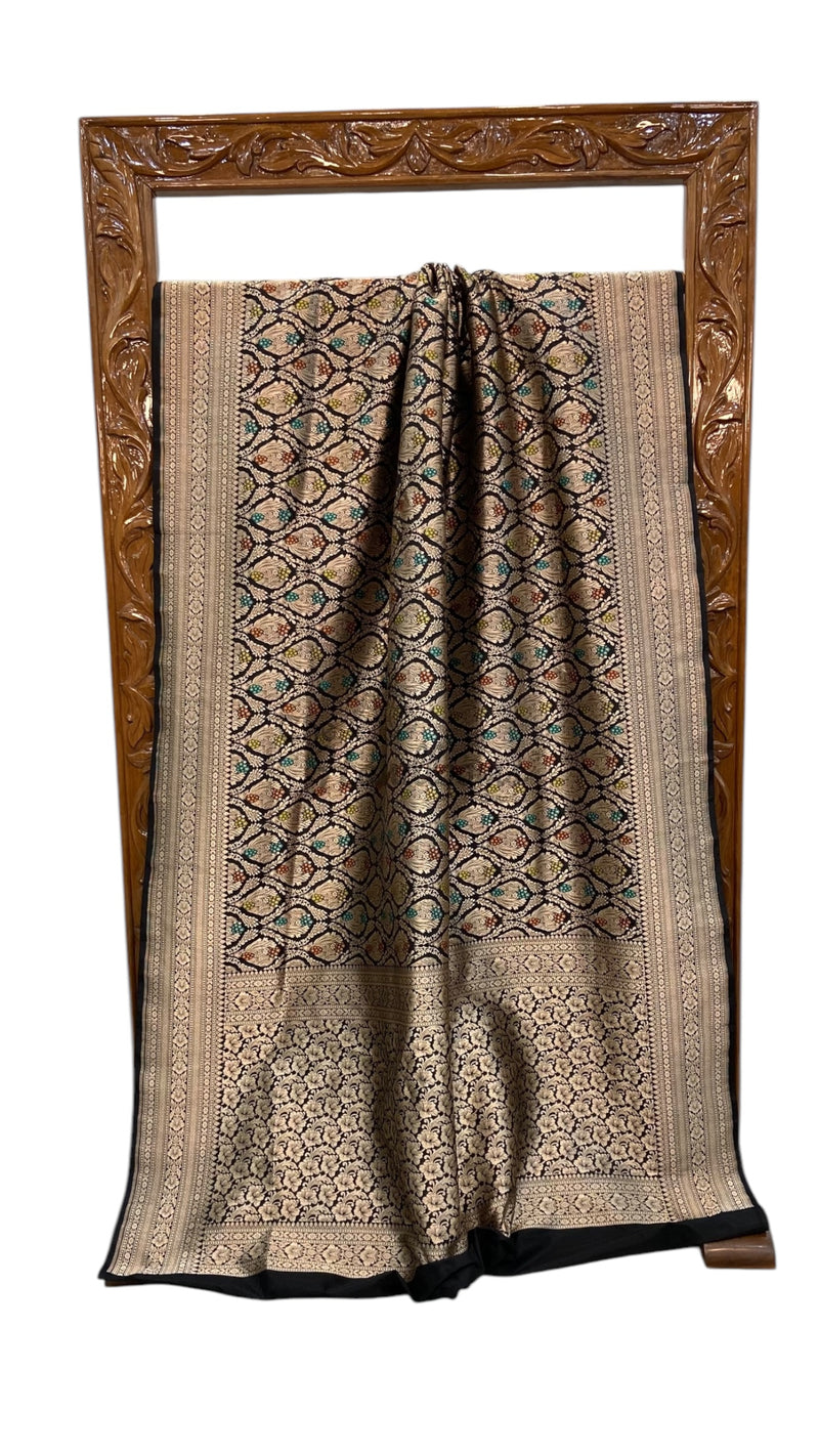 Regal Pure Katan Silk Banarasi Saree – Handwoven Tanchui Brocade - The Handlooms