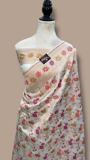 Pure Katan Silk Banarasi Handloom Saree - All over Jaal work With Meenakari - The Handlooms