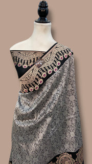 Black Pure Katan Silk Banarasi Handloom Saree - All Over Jaal Work - The Handlooms