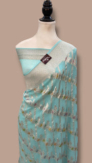 Pure Khaddi Georgette Handloom Banarasi Saree - All over Jaal Work - The Handlooms