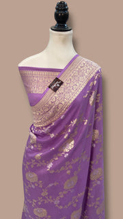 Moonga Georgette Handloom Banarasi Saree - All Over Sona Roopa Jaal Work - The Handlooms