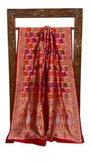 Pure Katan Silk Banarasi Handloom Saree - All over Jaal Work With Rangkart - The Handlooms