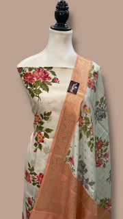 Pure Chiniya Silk Handloom Banarasi Dress Material with Elegant Digital Print - The Handlooms