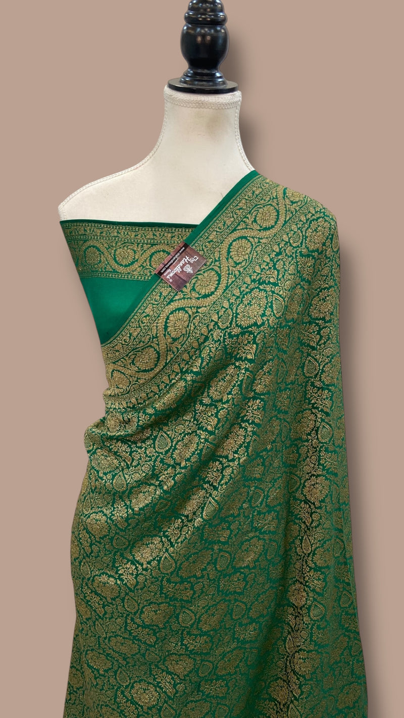 Pure Khaddi Crepe Georgette Banarasi Handloom Saree-Brocade - The Handlooms