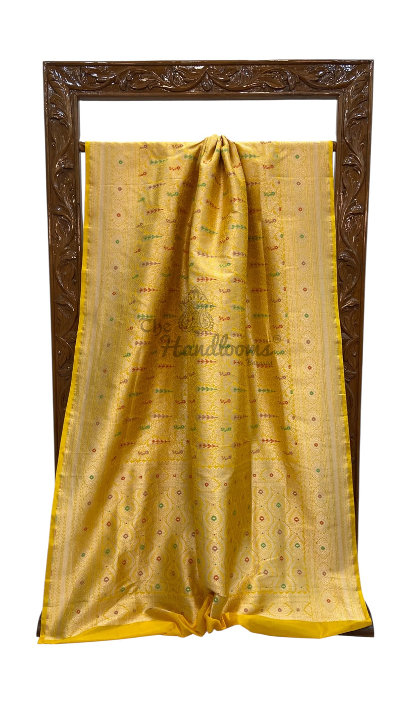 Regal Pure Katan Silk Banarasi Saree – Handwoven Tanchui Brocade with Meenakari Work - The Handlooms