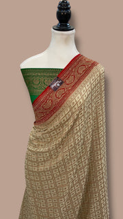 Cream Pure Khaddi Georgette Handloom Banarasi Saree - The Handlooms
