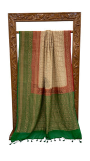 Cream Pure Khaddi Georgette Handloom Banarasi Saree - The Handlooms