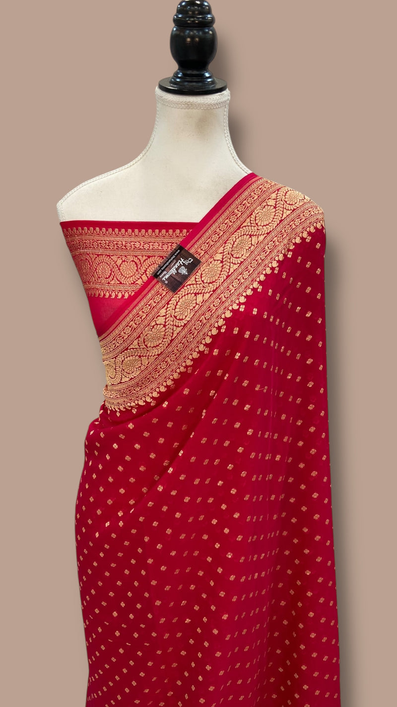 Pure Khaddi Georgette Handloom Banarasi Saree - Gold Zari - The Handlooms