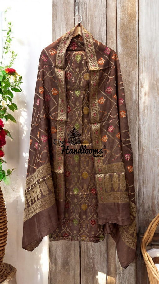 Pure Moonga Georgette Banarasi Dress Material - The Handlooms