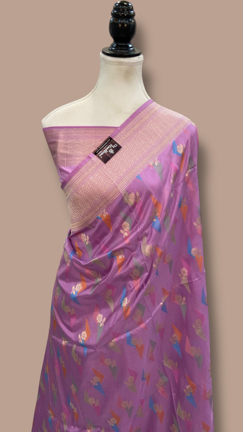 Multicolor Pure Katan Silk Banarasi Handloom Saree - All over Jaal Work With Rangkart - The Handlooms
