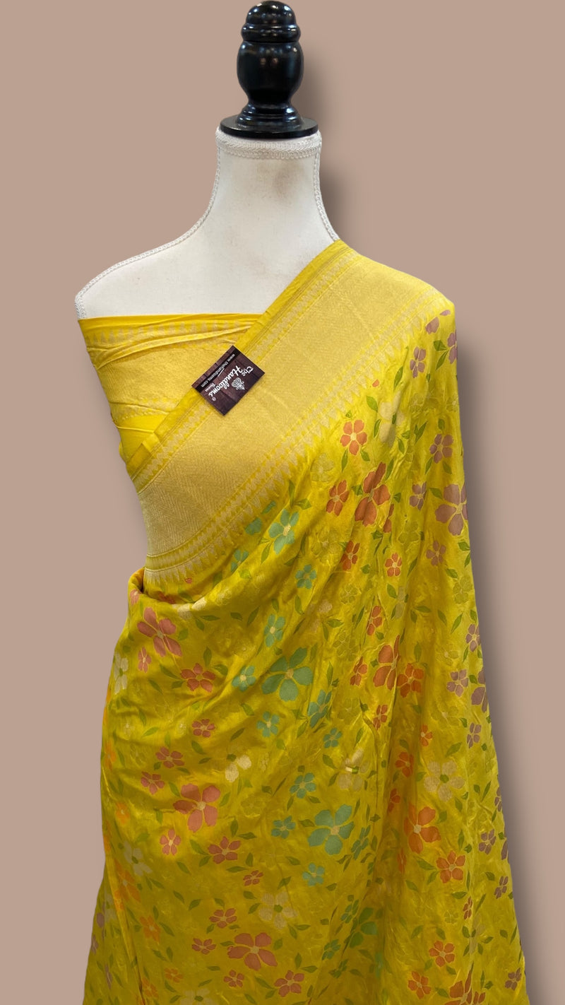 Pure Katan Silk Banarasi Handloom Saree - All over Jaal Work With Meenakari - The Handlooms
