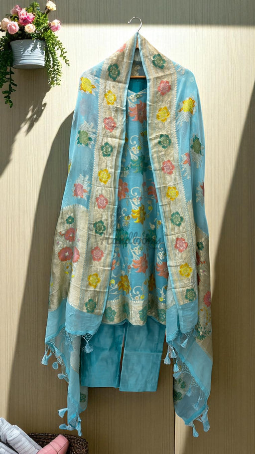 Khaddi Georgette Banarasi Dress material with Meenakari - The Handlooms