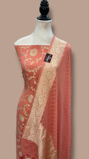 Pink Pure Khaddi Georgette Banarasi Dress material - The Handlooms