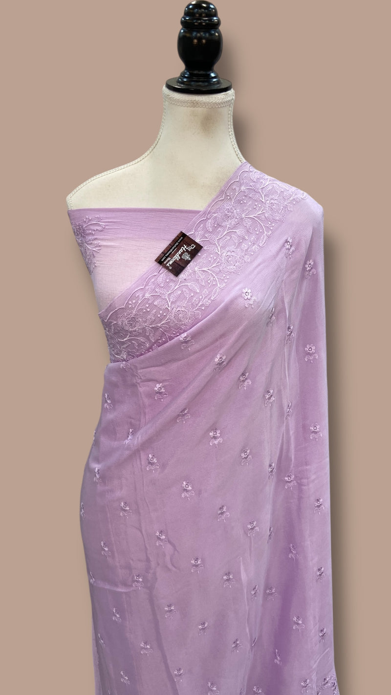 Pure Georgette Chikankari Handloom Banarasi Saree - The Handlooms