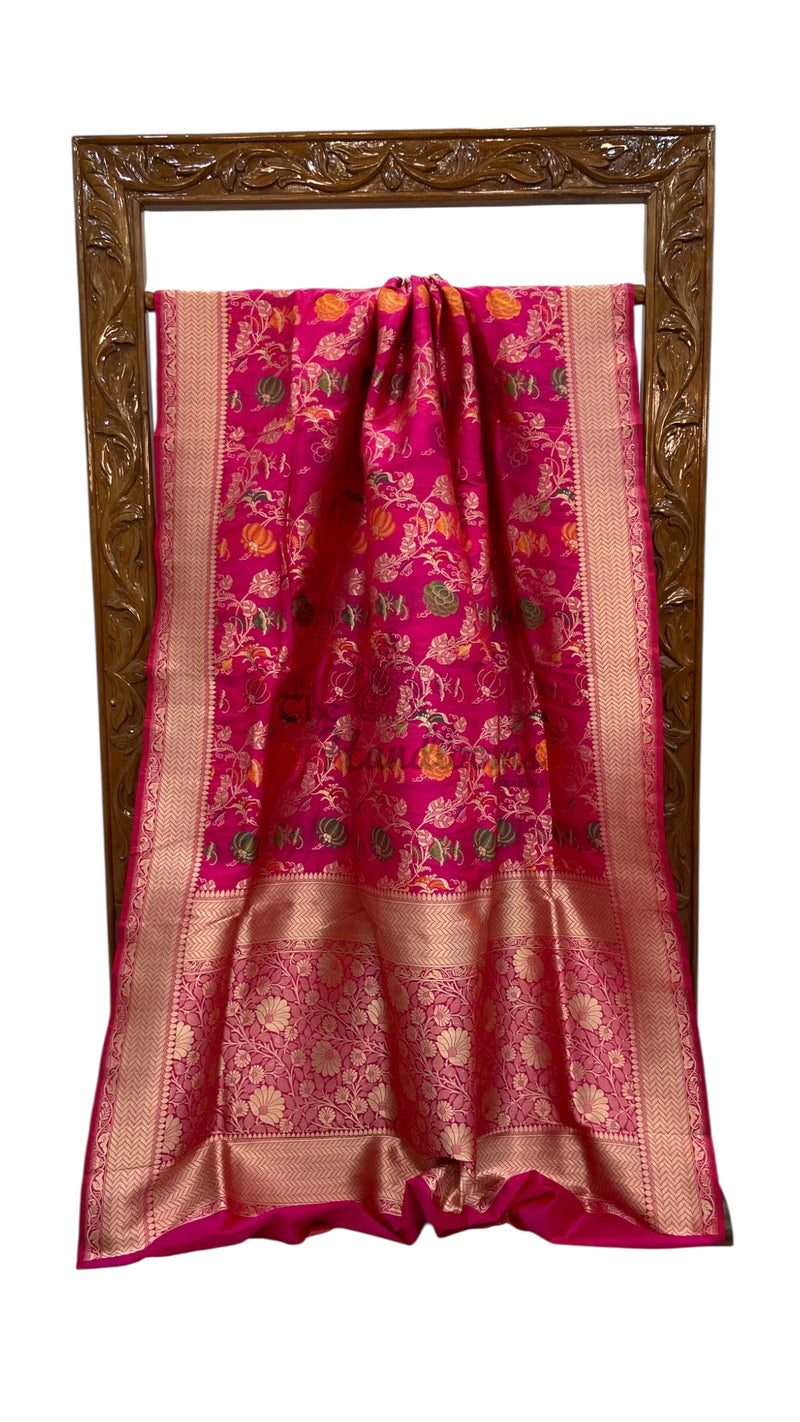 Pure Katan Silk Banarasi Handloom Saree - All Over Jaal Work - With Meenakari - The Handlooms
