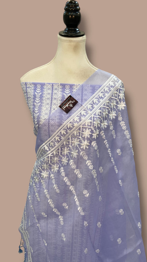 Pure Organza Chikankari Handloom Banarasi Dress Material - The Handlooms