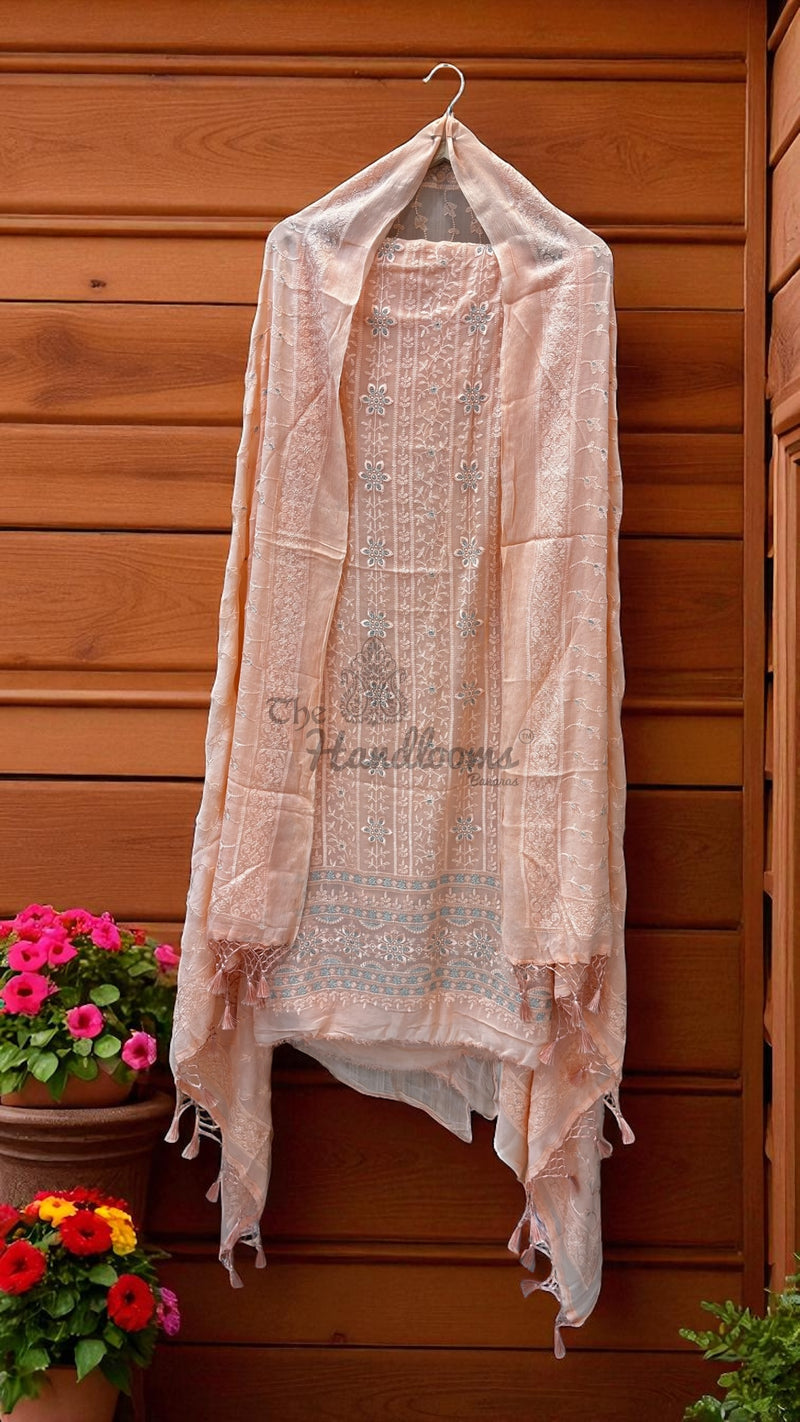 Pure Georgette Banarasi Chikan kari Dress Material - The Handlooms
