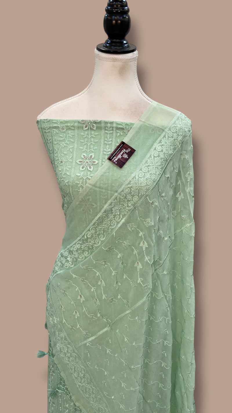 Pure Georgette Banarasi Chikankari Dress Material - The Handlooms