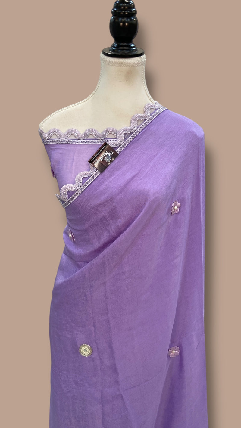 Pure Georgette Handloom Banarasi Saree with Handwork Lace - The Handlooms
