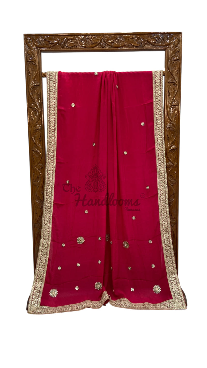 Pure Georgette Handloom Banarasi Saree with Handwork Lace - The Handlooms
