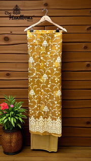 Pure Organza Chikankari Handloom Banarasi Dress Material - The Handlooms