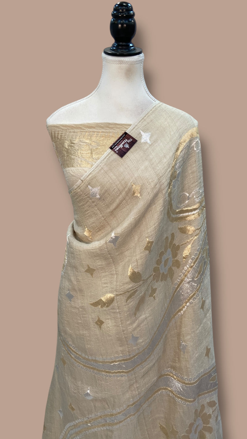 Moonga Georgette Handloom Banarasi Saree All Over Soan Roopa Work - The Handlooms