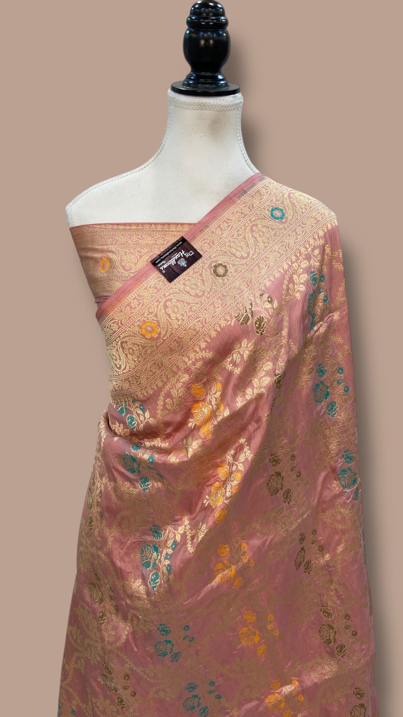 Pure Katan Silk Banarasi Handloom Saree - All over Jaal work With Meenakari - The Handlooms