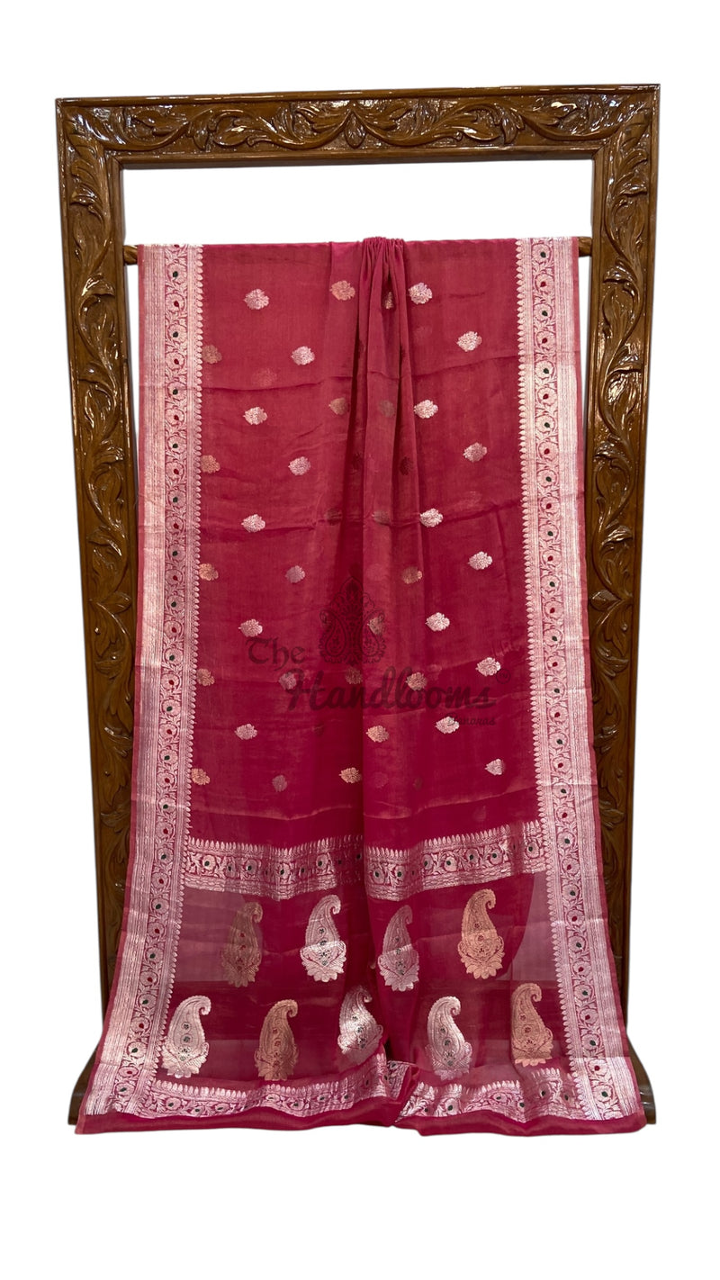 Handloom Banarasi Khaddi Georgette Tissue Saree | All-Over Sona Roopa Kadua Motifs & Meenakari - The Handlooms