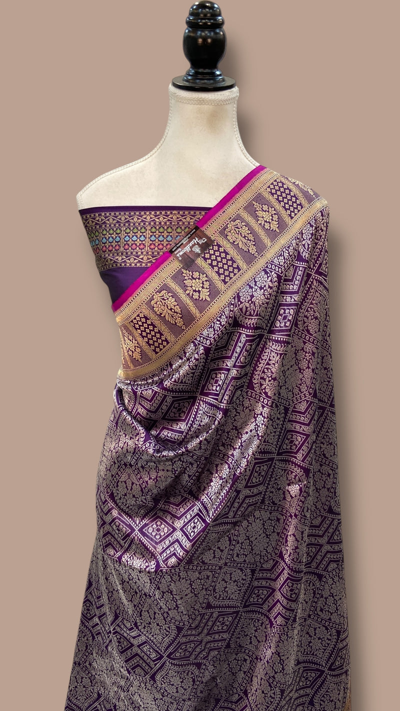 Regal Pure Katan Silk Banarasi Saree – Handwoven Tanchui Brocade with Meenakari Work - The Handlooms