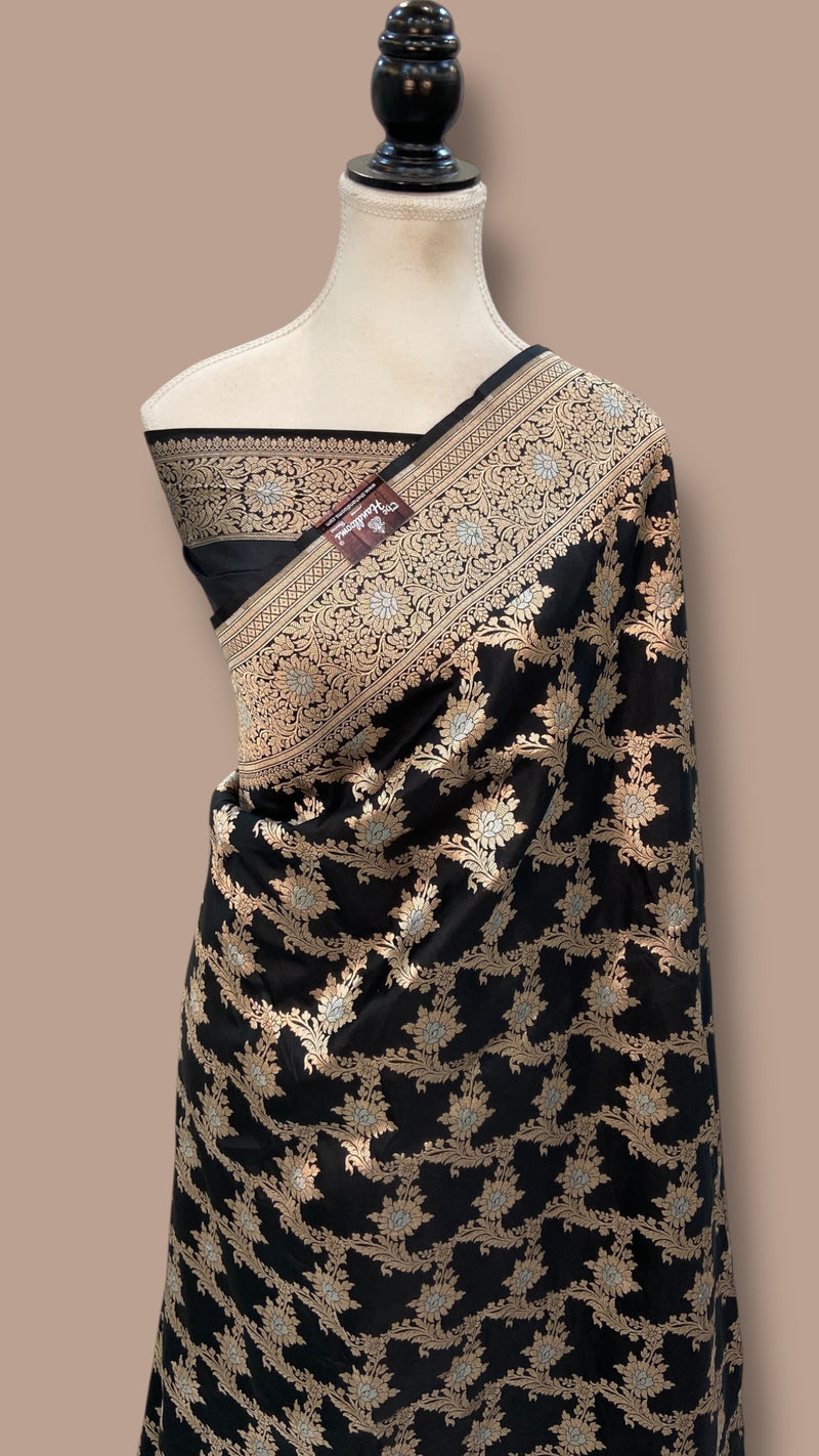 Pure Katan Silk Banarasi Handloom Saree - All Over Sona Roopa Jaal Work - The Handlooms