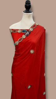 Pure Silk Handloom Banarasi Saree with Handwork Lace - The Handlooms