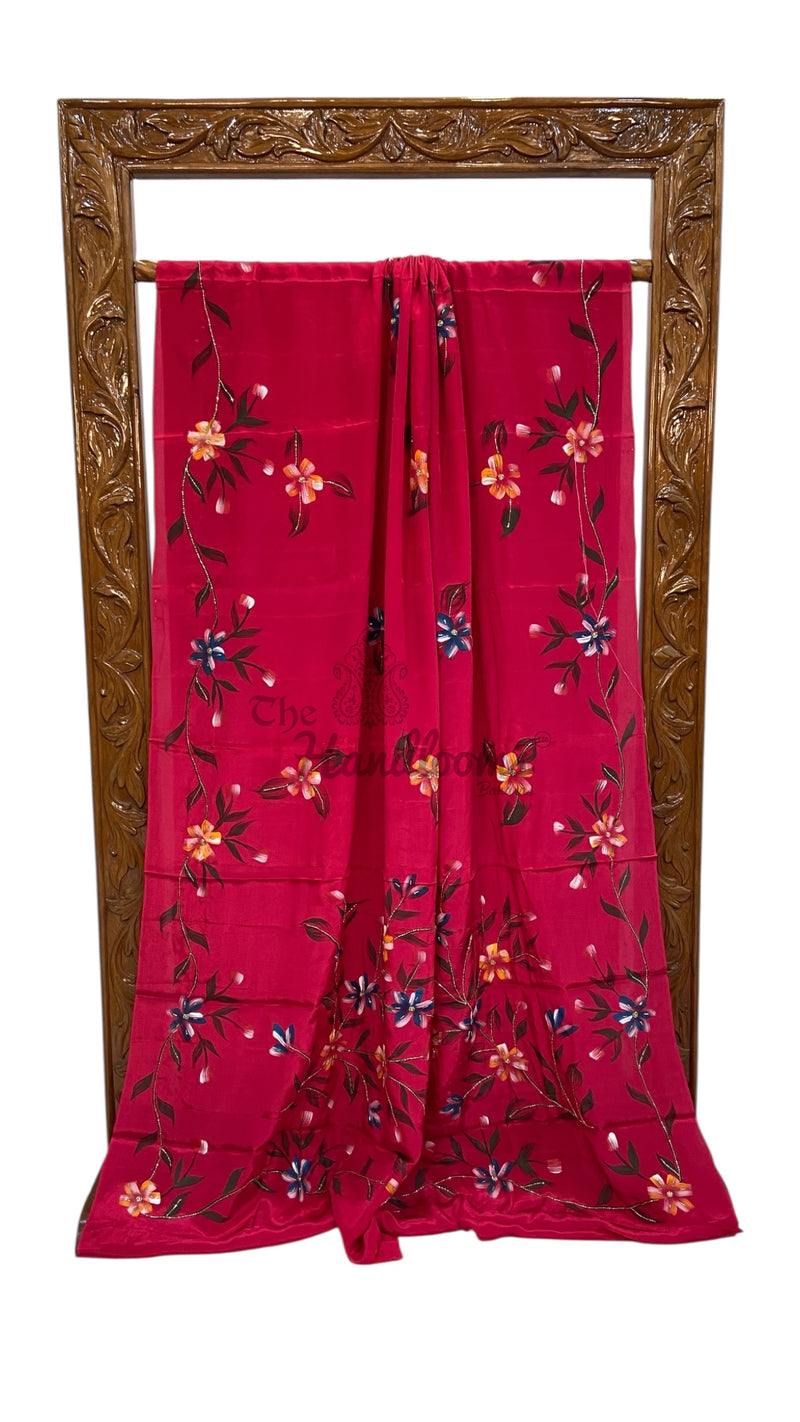 Pure Silk Handloom Banarasi Saree - Handwork Handbrush - The Handlooms