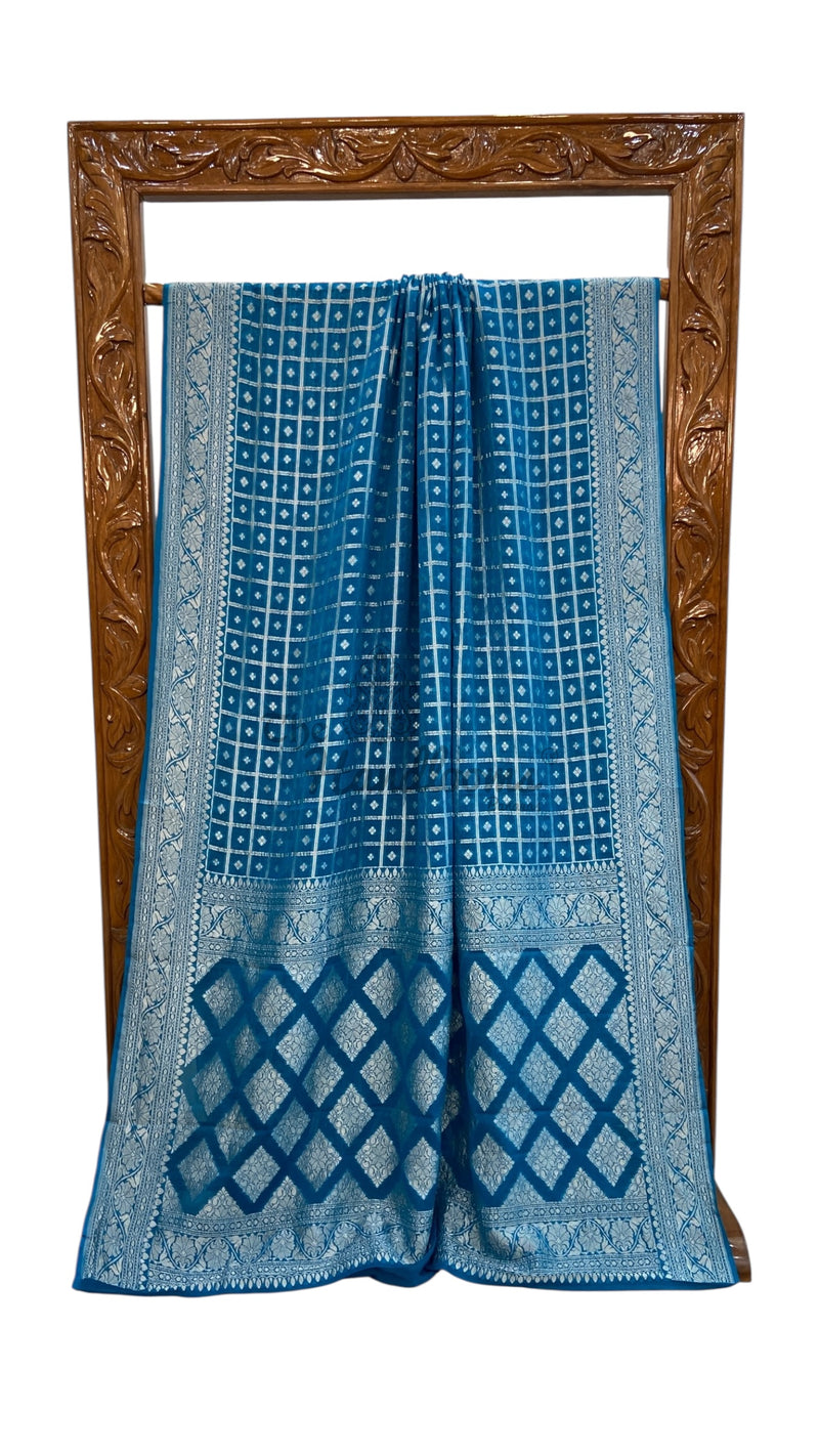 Pure Khaddi Georgette Banarasi Saree Silver Zari - The Handlooms