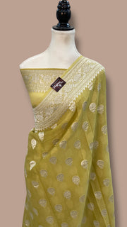 Pure Khaddi Georgette Banarasi Saree Silver Zari - The Handlooms