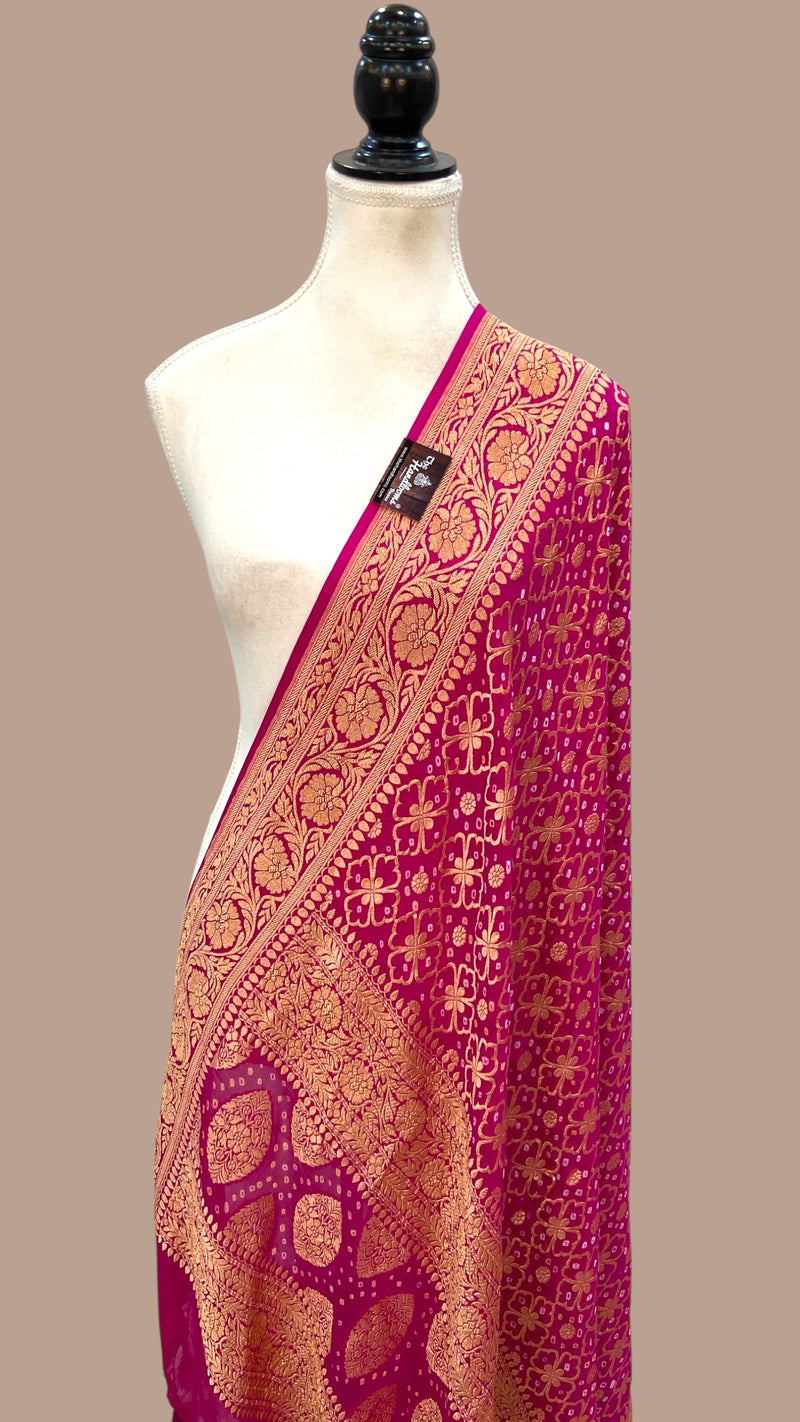 Pure Georgette Banarasi Bandhej Handloom Dupatta - The Handlooms