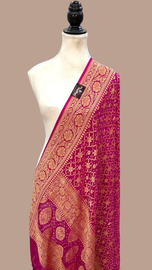 Pure Georgette Banarasi Bandhej Handloom Dupatta - The Handlooms
