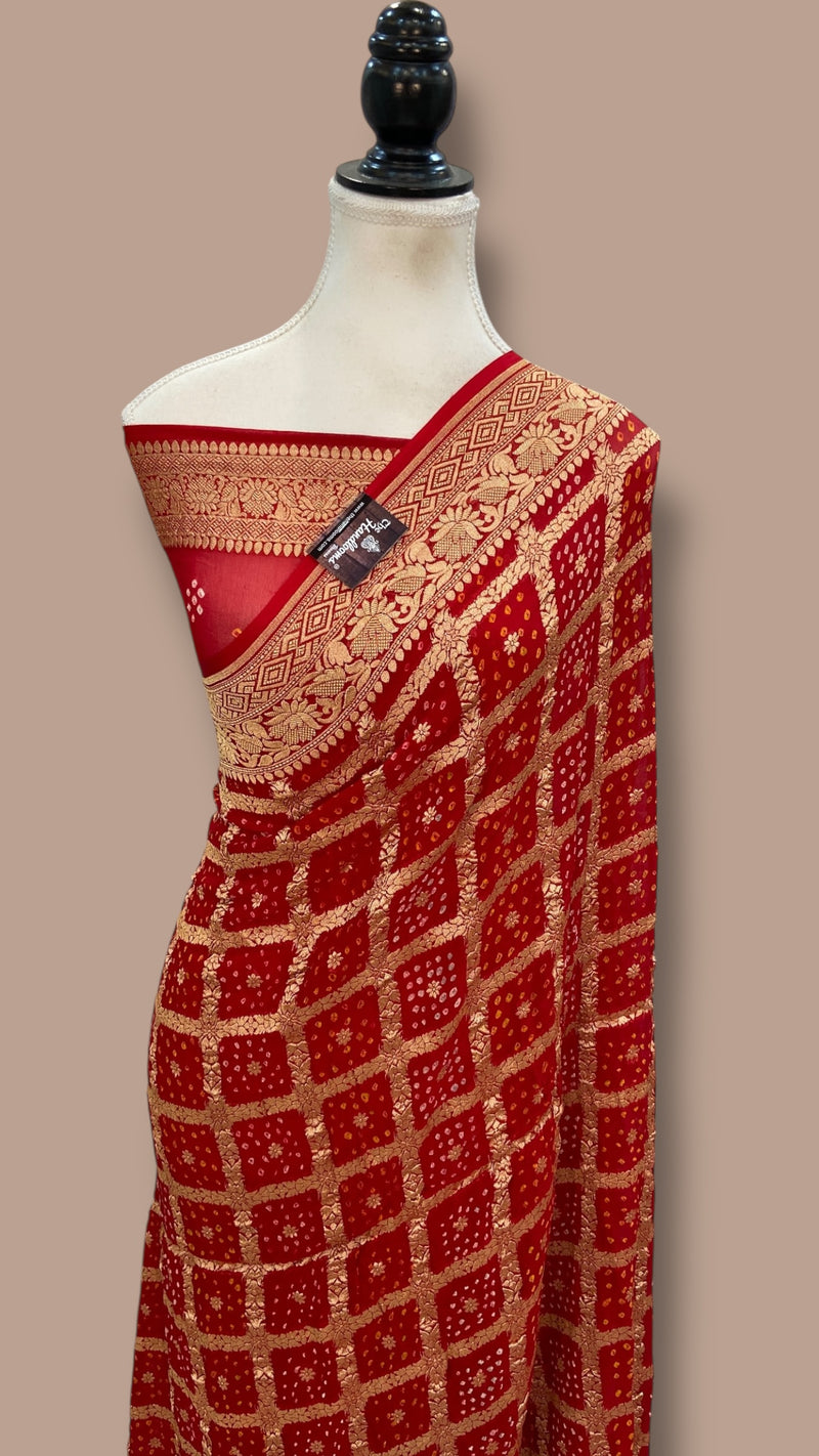 Pure Georgette Banarasi Bandhej Handloom Saree - The Handlooms