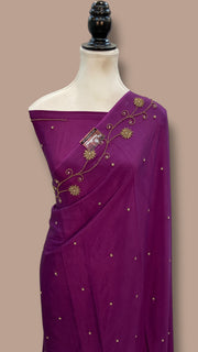 Pure Crepe Silk Handloom Banarasi Saree with Handwork - The Handlooms