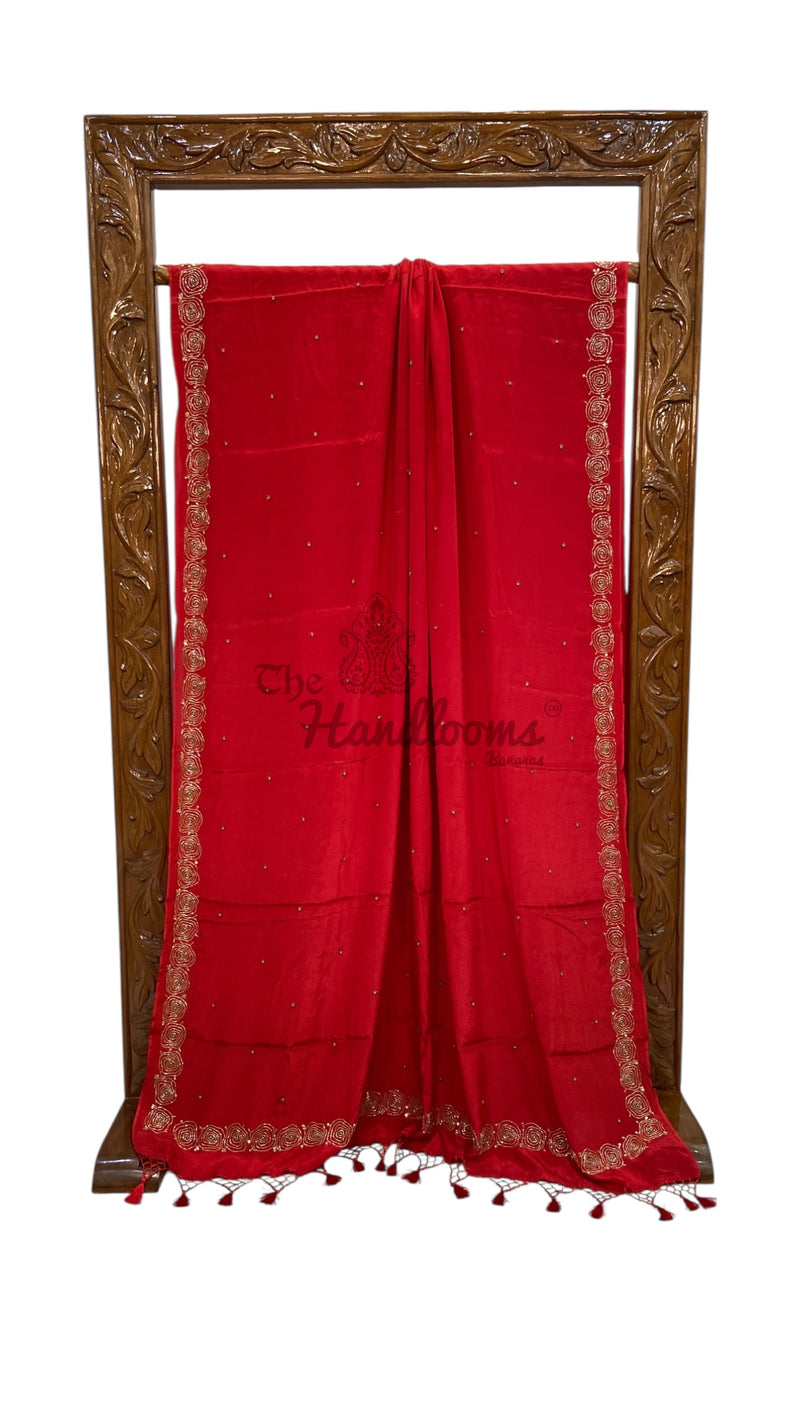 Pure Crepe Silk Handloom Banarasi Saree with Handwork - The Handlooms