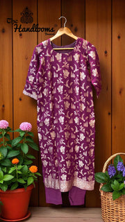 Pure Khaddi Georgette 3 Pc Suit Set with Water Zari - Stitched - The Handlooms