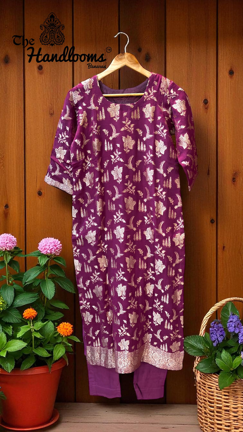 Pure Khaddi Georgette 3 Pc Suit Set with Water Zari - Stitched - The Handlooms